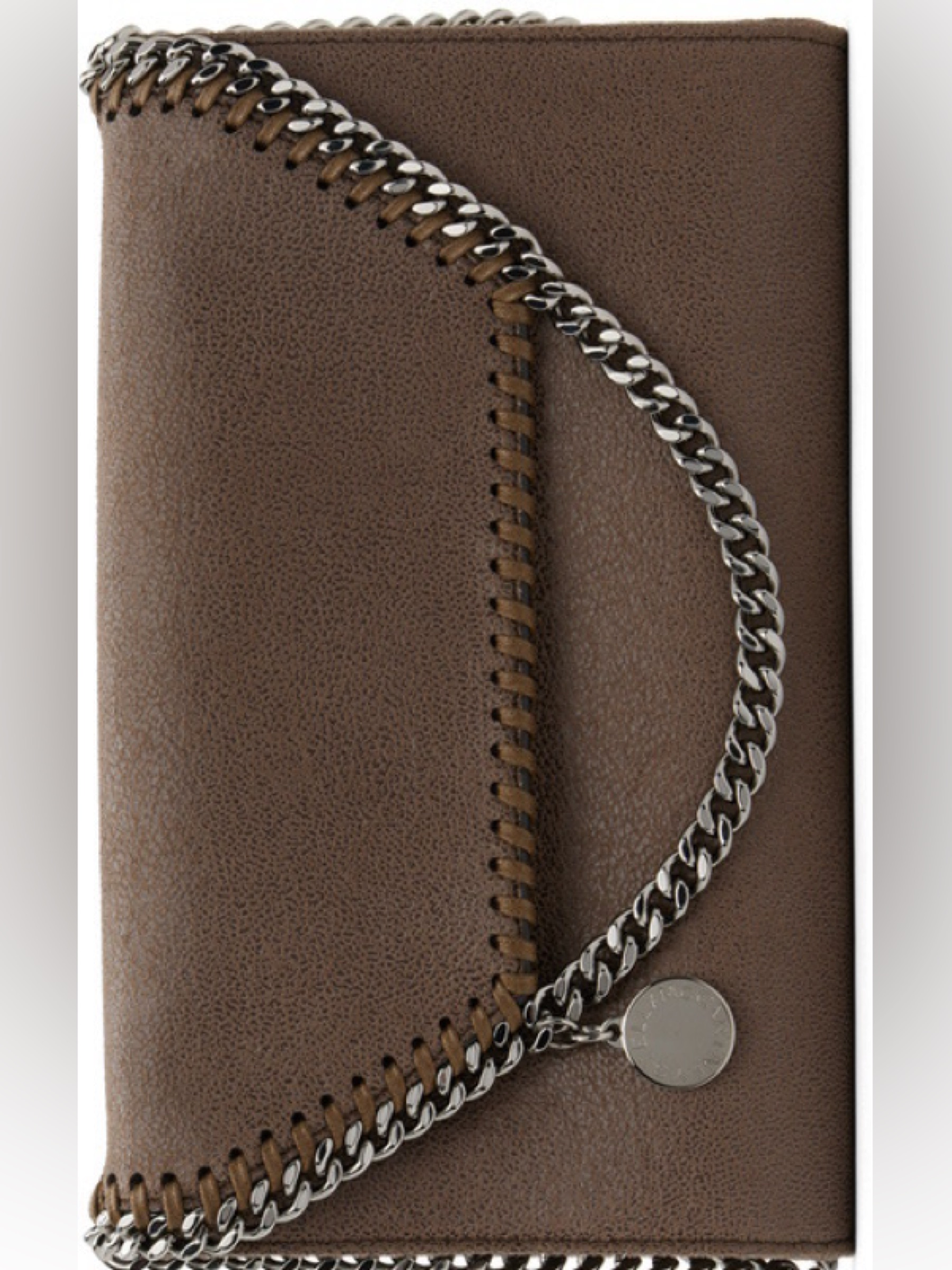 Stella Mccartney Brown Fold-Over Clutch With Silver Chain